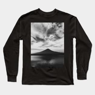 Japan - Lake Kawaguchi With Mount Fuji in Black and White Long Sleeve T-Shirt